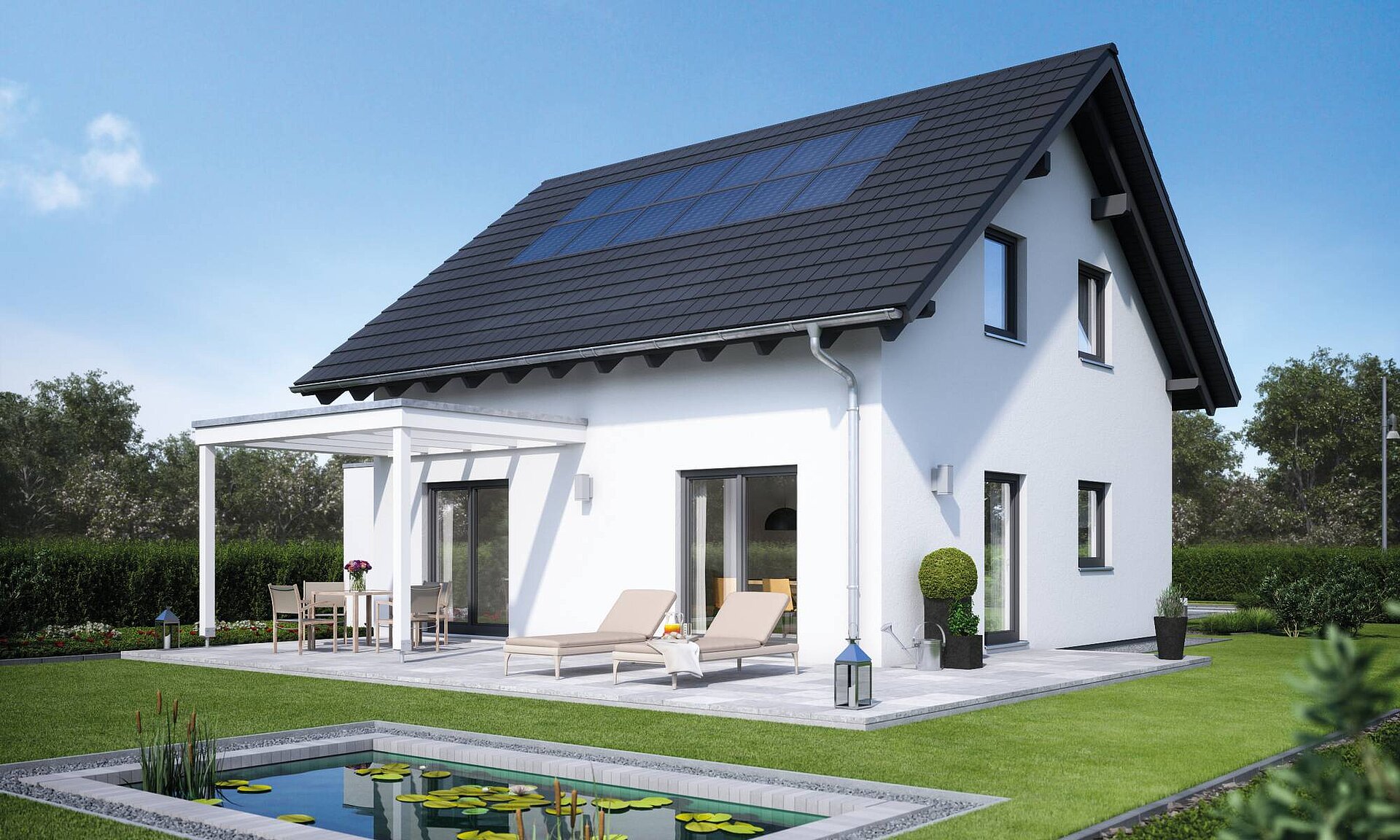 Musterhaus Gartenansicht Musterhaus Außenansicht
